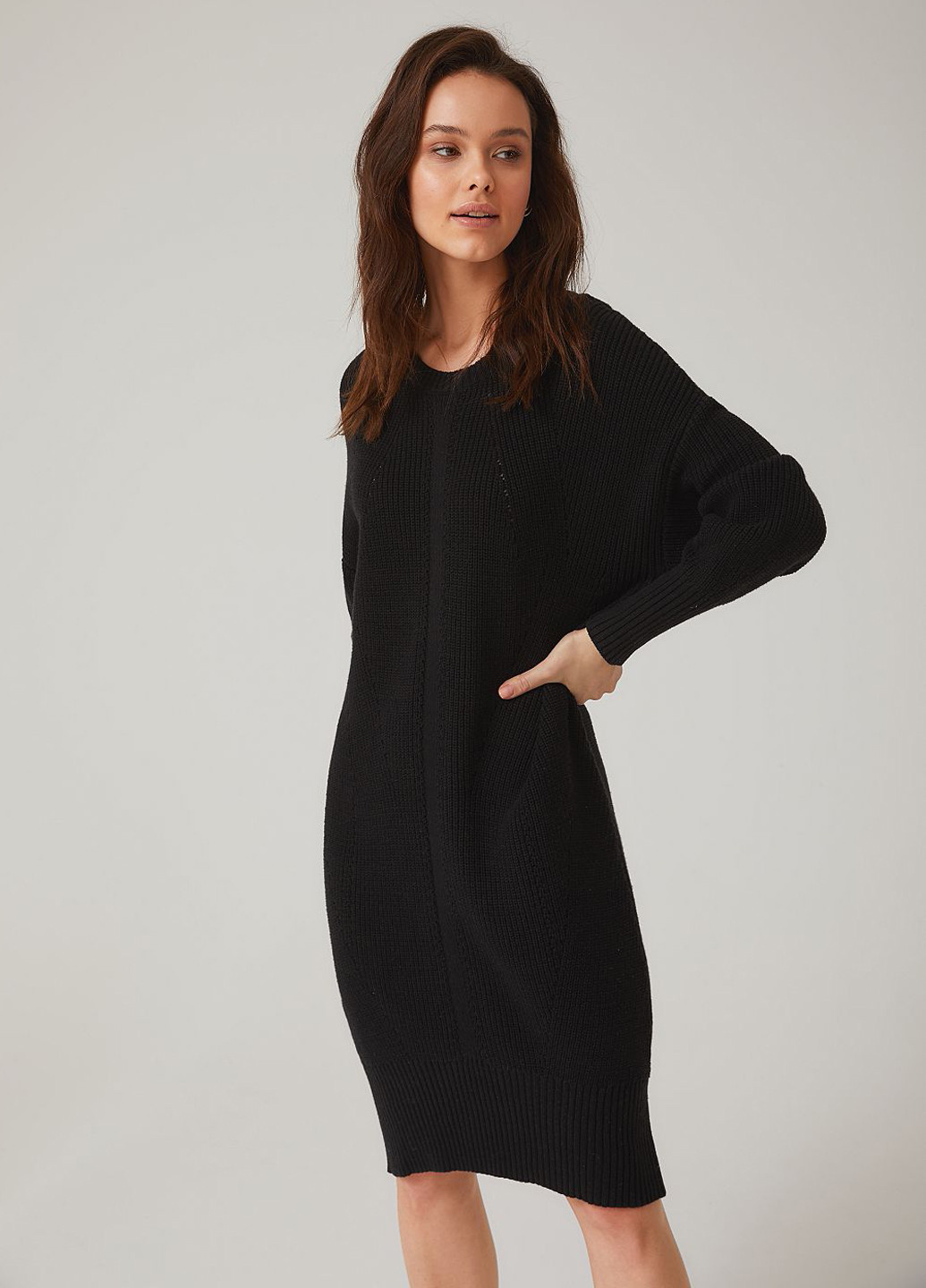Черное кэжуал платье платье-свитер SELA