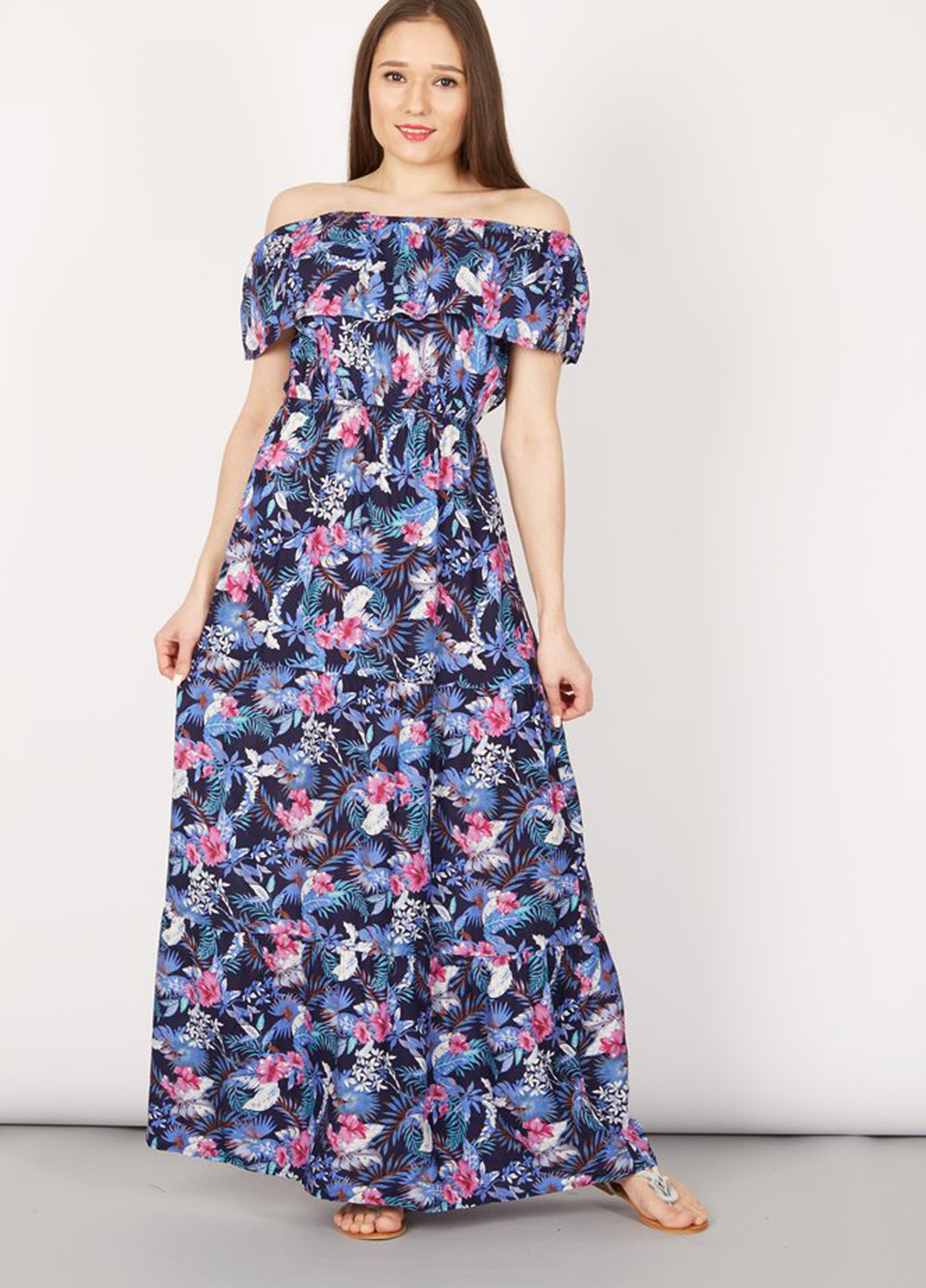 Темно-синя кежуал плаття, сукня з відкритими плечима Izabel London з квітковим принтом