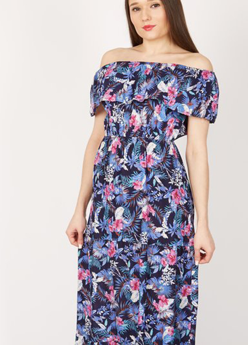 Темно-синя кежуал плаття, сукня з відкритими плечима Izabel London з квітковим принтом