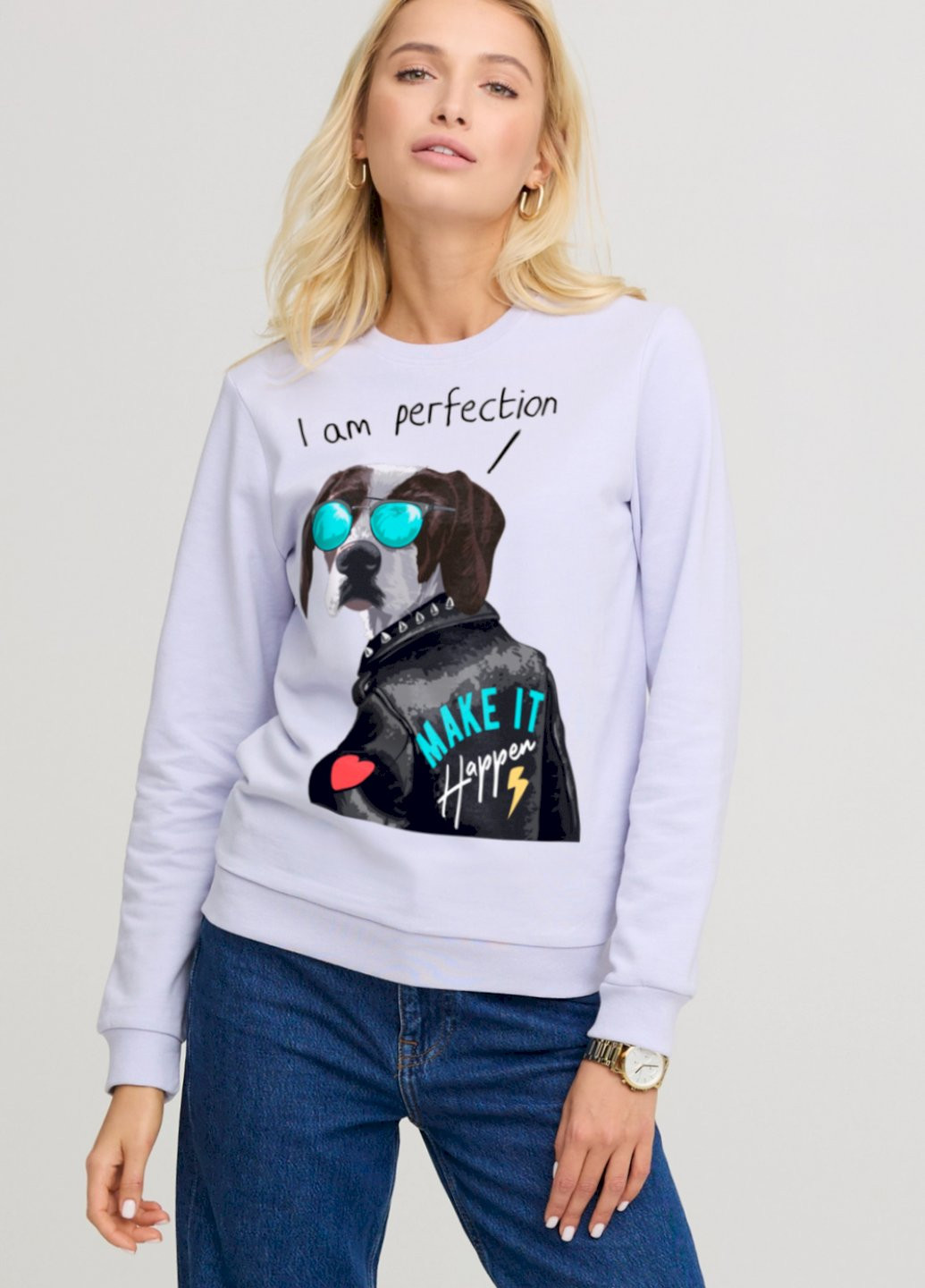 Бузковий світшот жіночий basic /no flis/ YAPPI малюнок (252259419)