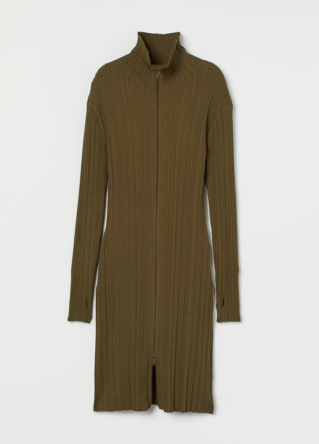 Оливковое (хаки) кэжуал платье платье-свитер H&M однотонное