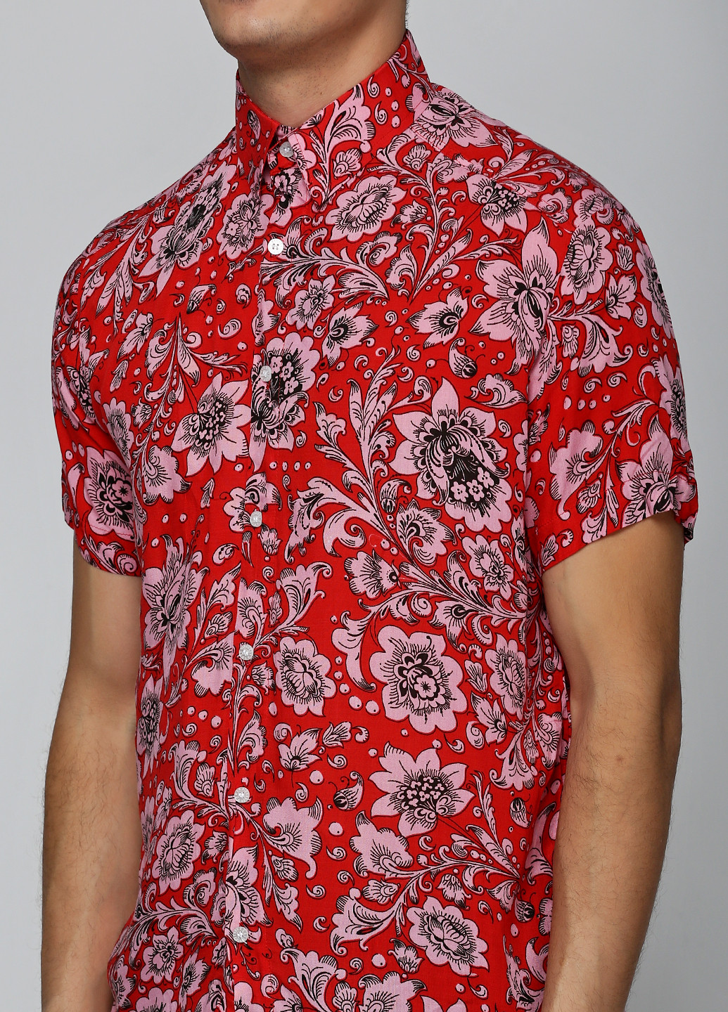 Красная кэжуал рубашка с цветами Fonda с коротким рукавом