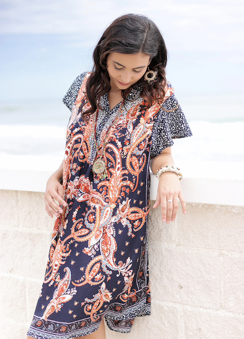 Темно-синее пляжное платье Indiano с орнаментом