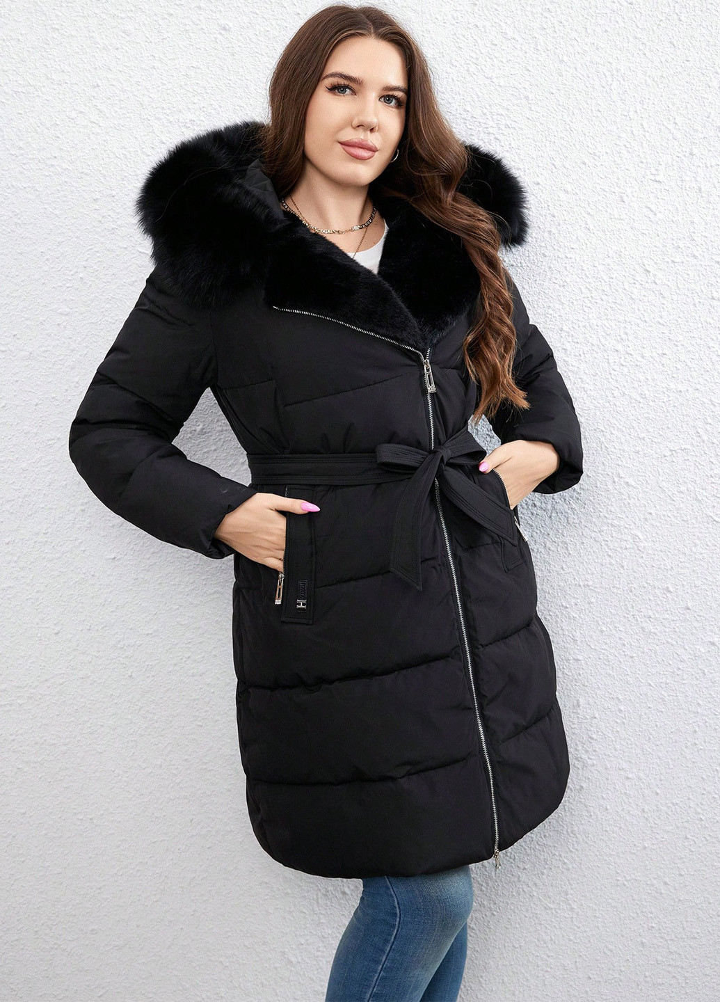 Черная зимняя куртка куртка-пальто SHEIN