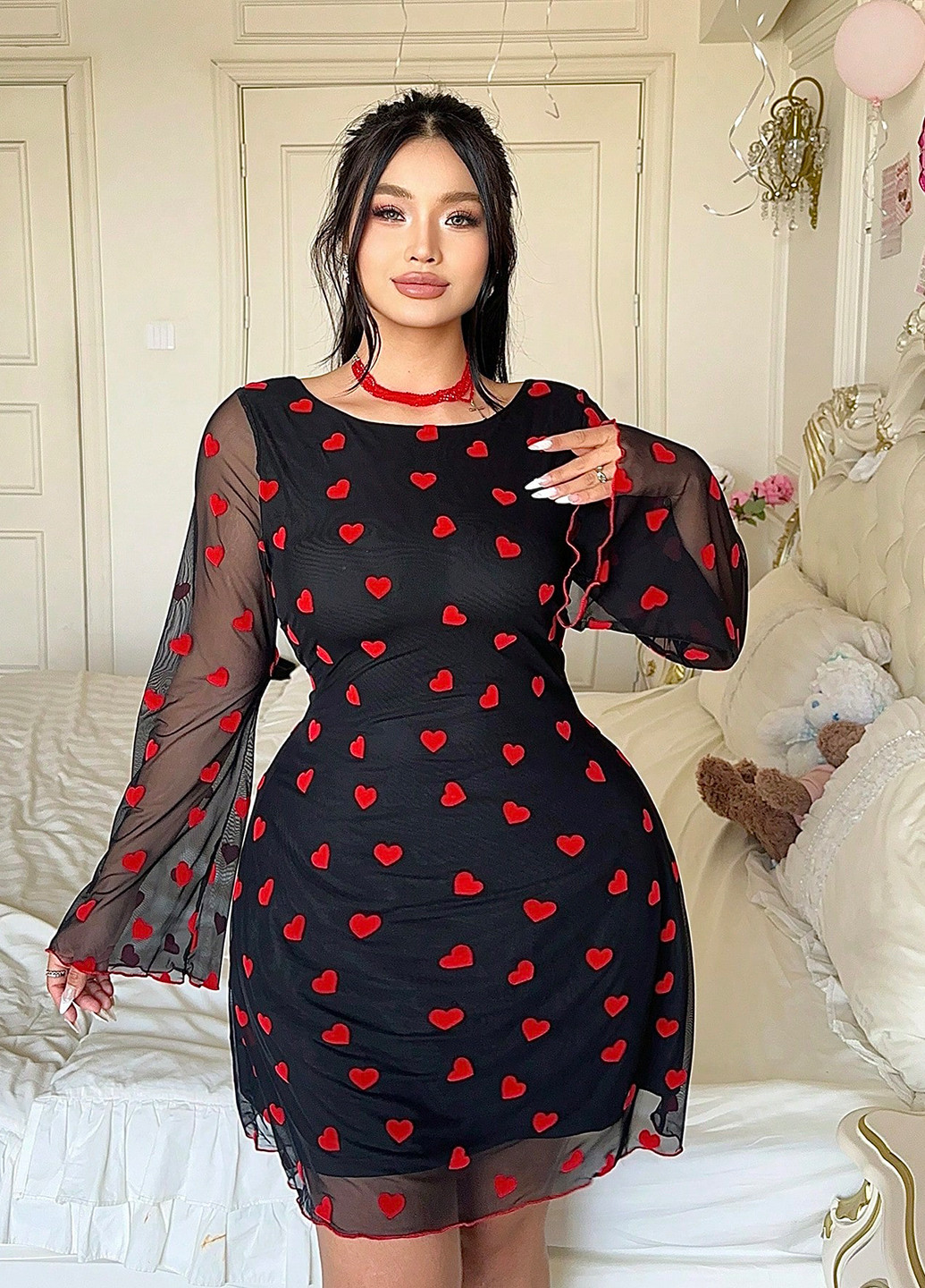 Черное кэжуал платье SHEIN сердечки