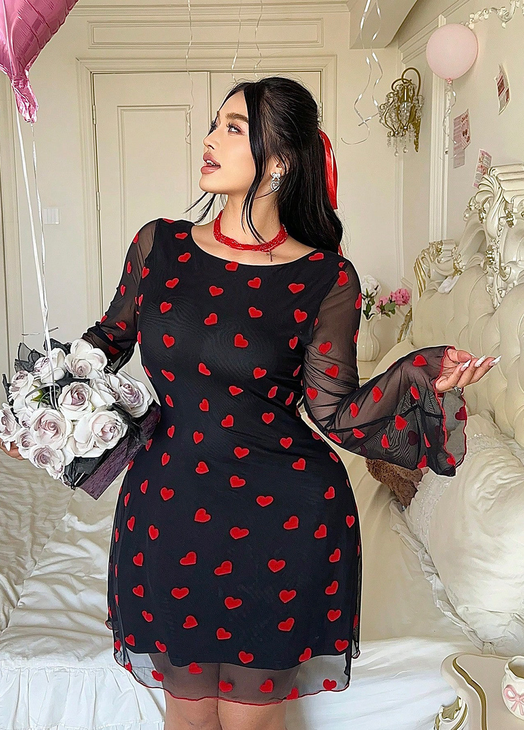 Черное кэжуал платье SHEIN сердечки