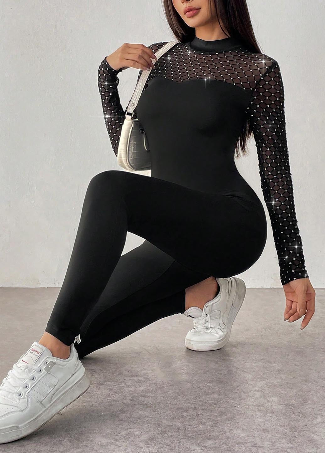 Комбінезон SHEIN комбінезон-брюки однотонний чорний вечірній, кежуал поліестер