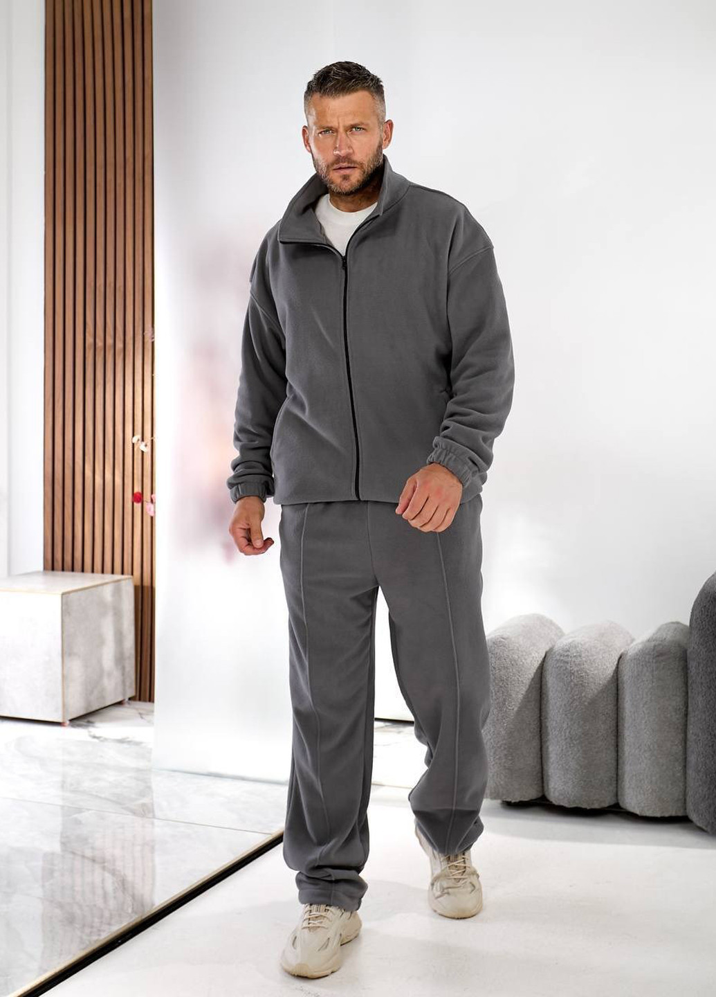 Серый демисезонный костюм (толстовка, брюки) брючный No Brand