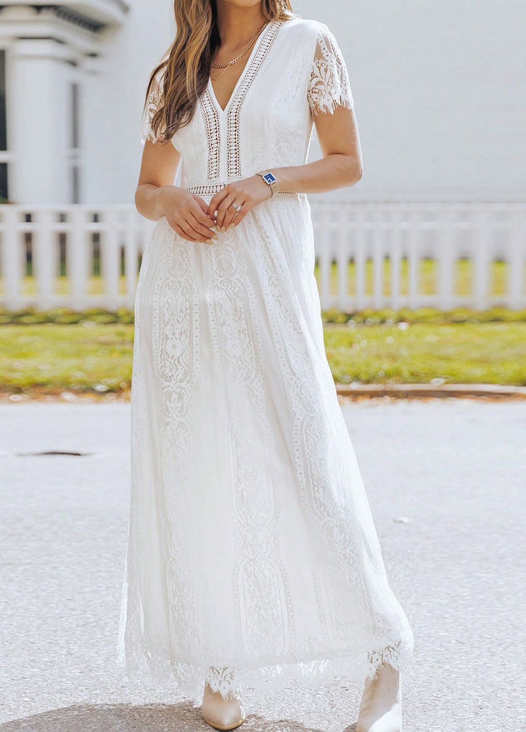 Белое кэжуал платье а-силуэт SHEIN однотонное