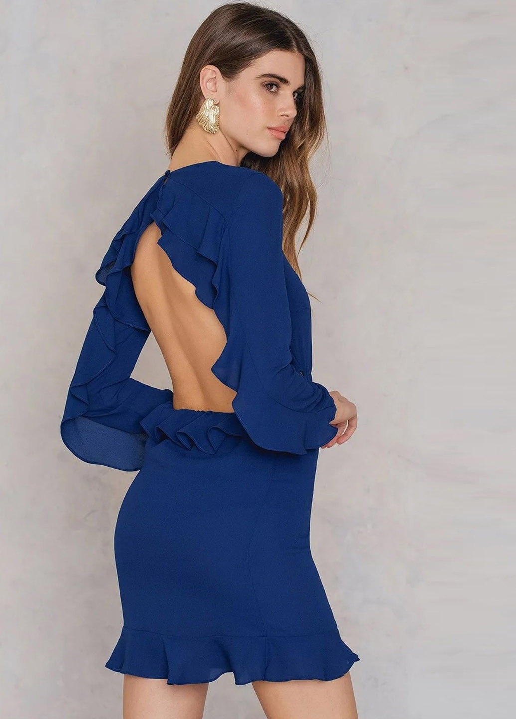 Темно-синее коктейльное платье с открытой спиной Fayt однотонное