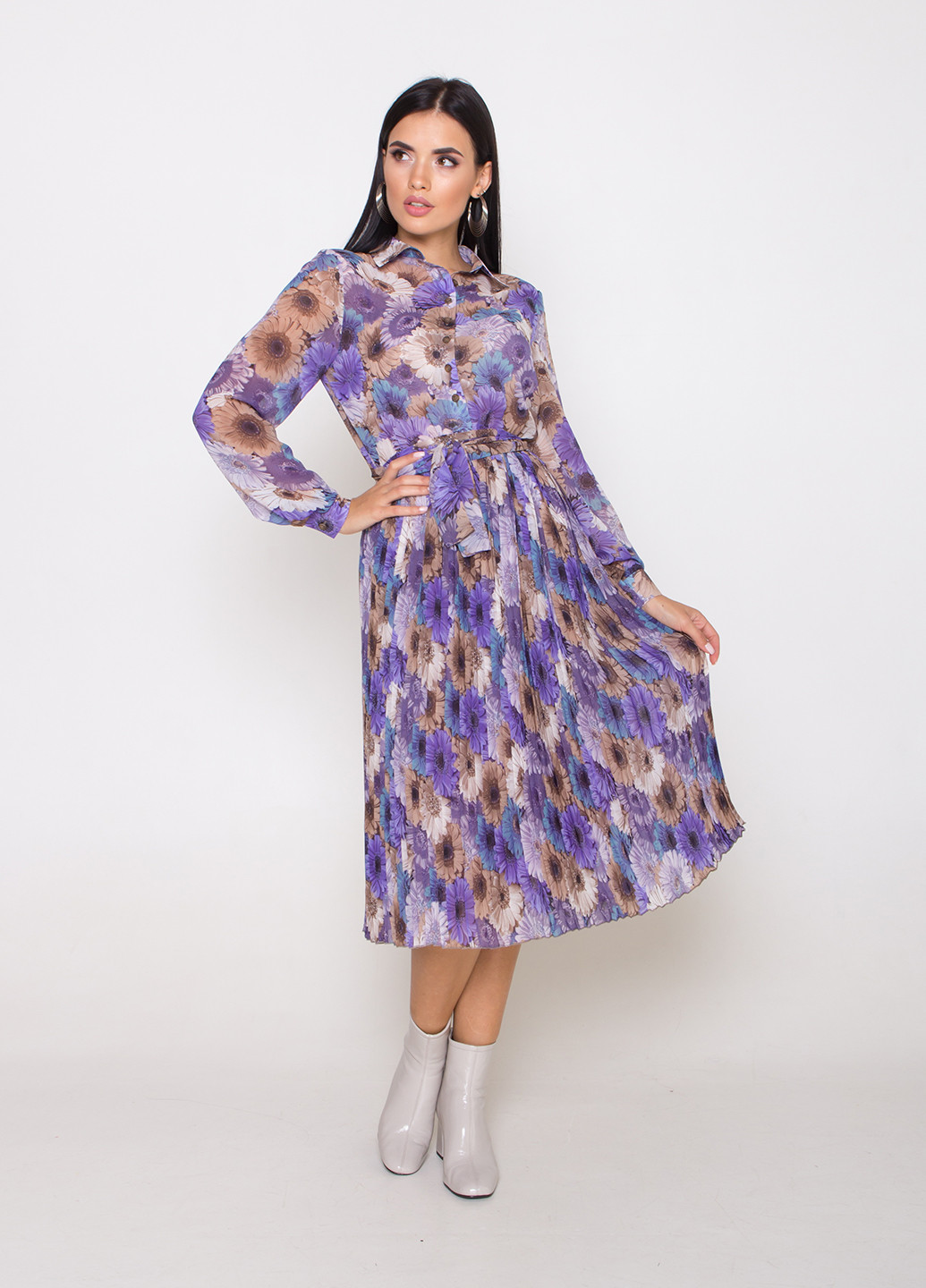 Комбинированное кэжуал платье плиссированное TessDress с цветочным принтом