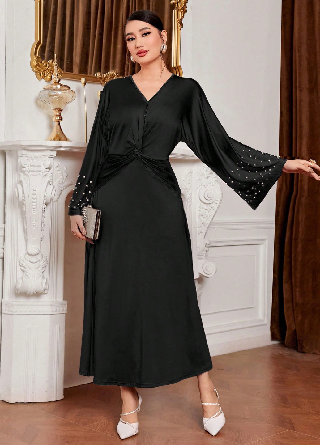 Чорна кежуал, вечірня сукня SHEIN однотонна