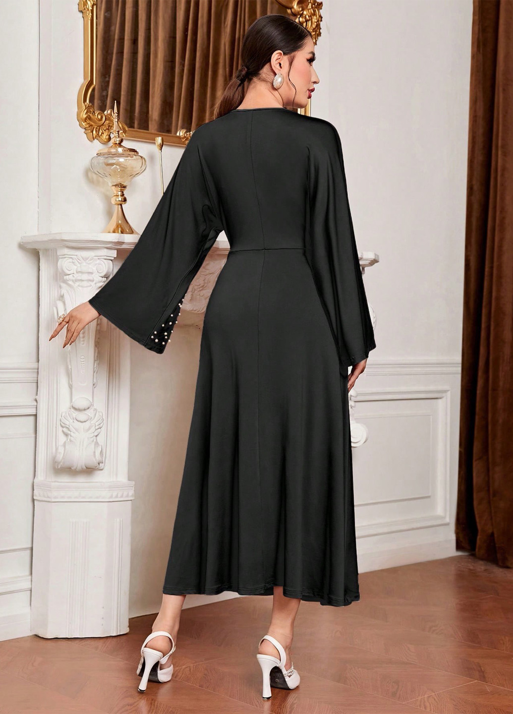 Чорна кежуал, вечірня сукня SHEIN однотонна