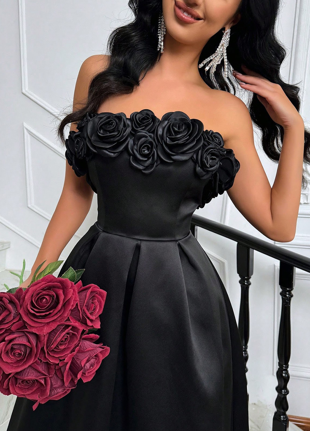 Чорна коктейльна сукня а-силует SHEIN однотонна