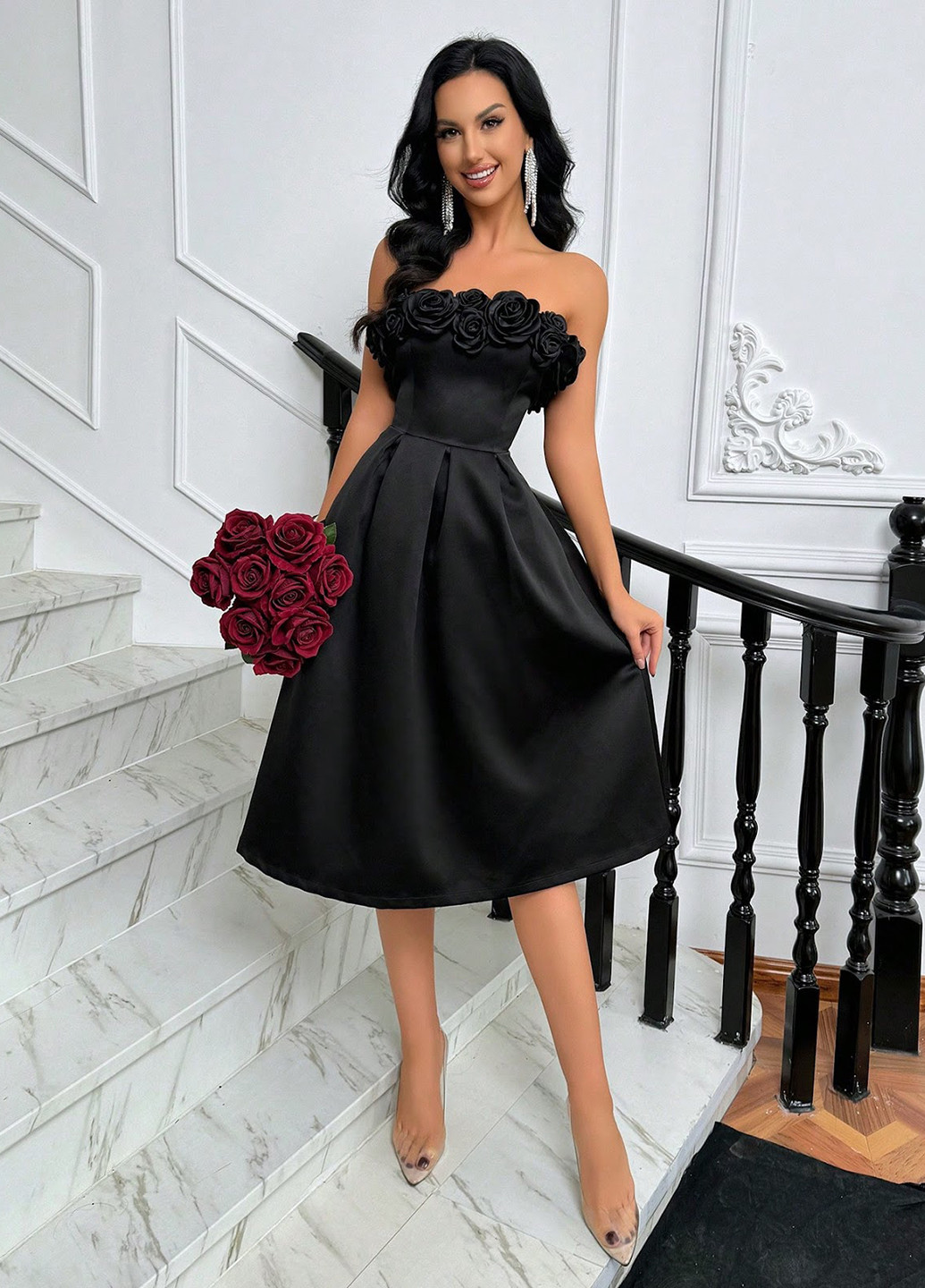 Чорна коктейльна сукня а-силует SHEIN однотонна