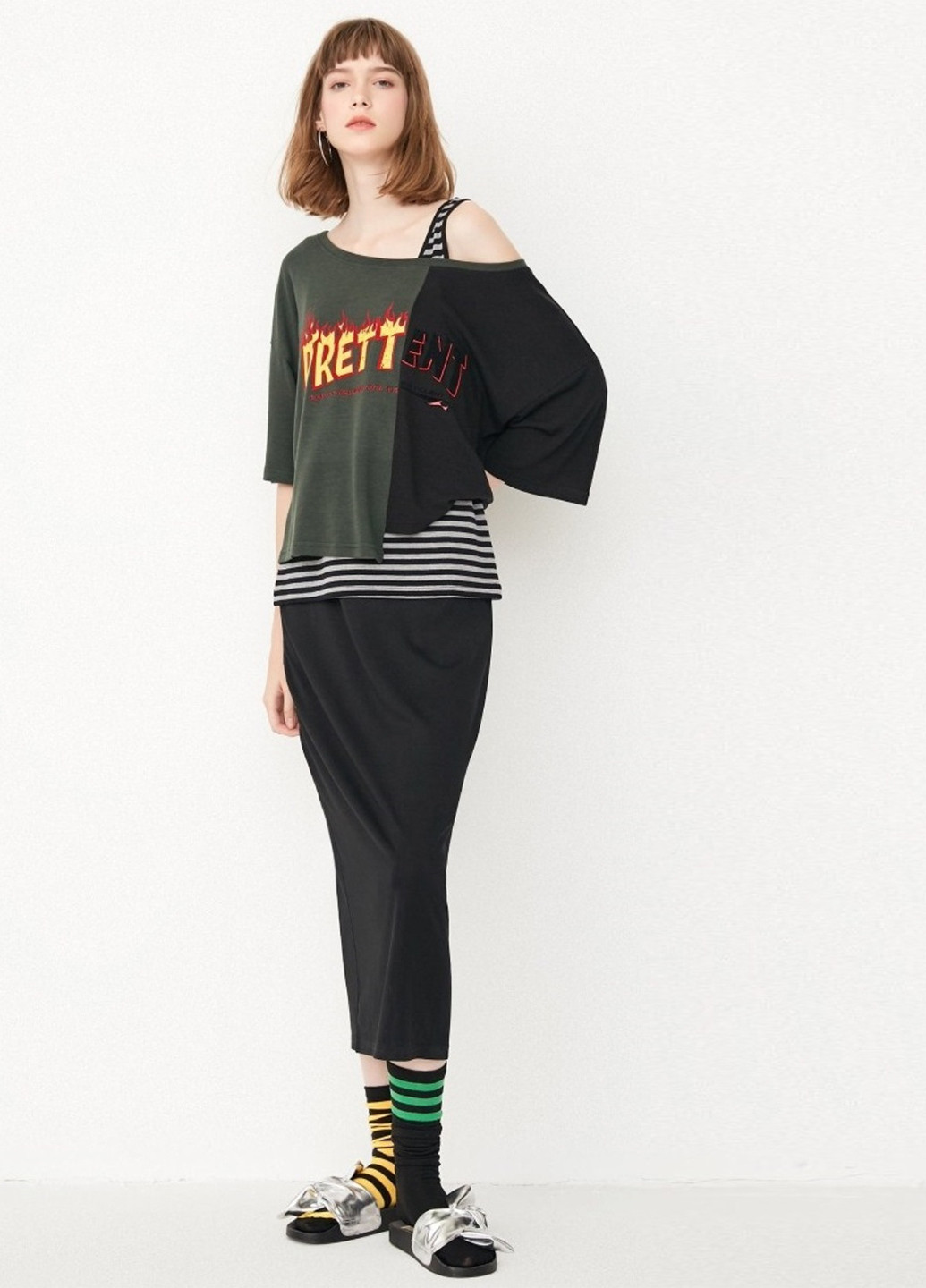 Оливковое (хаки) кэжуал платье Only с надписью