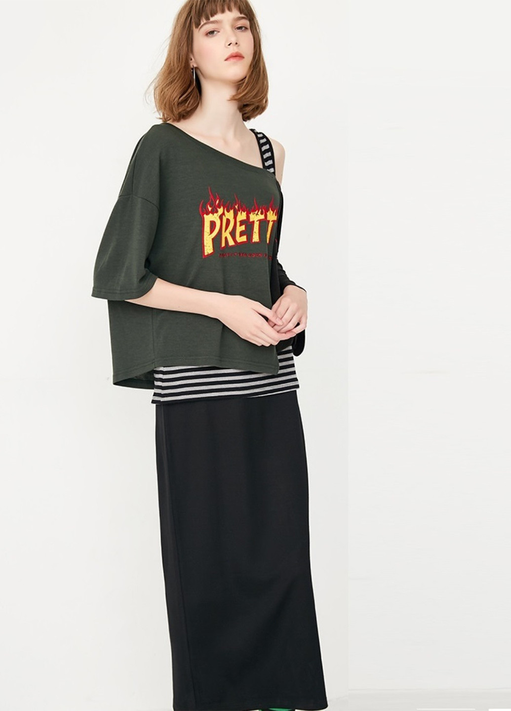 Оливковое (хаки) кэжуал платье Only с надписью