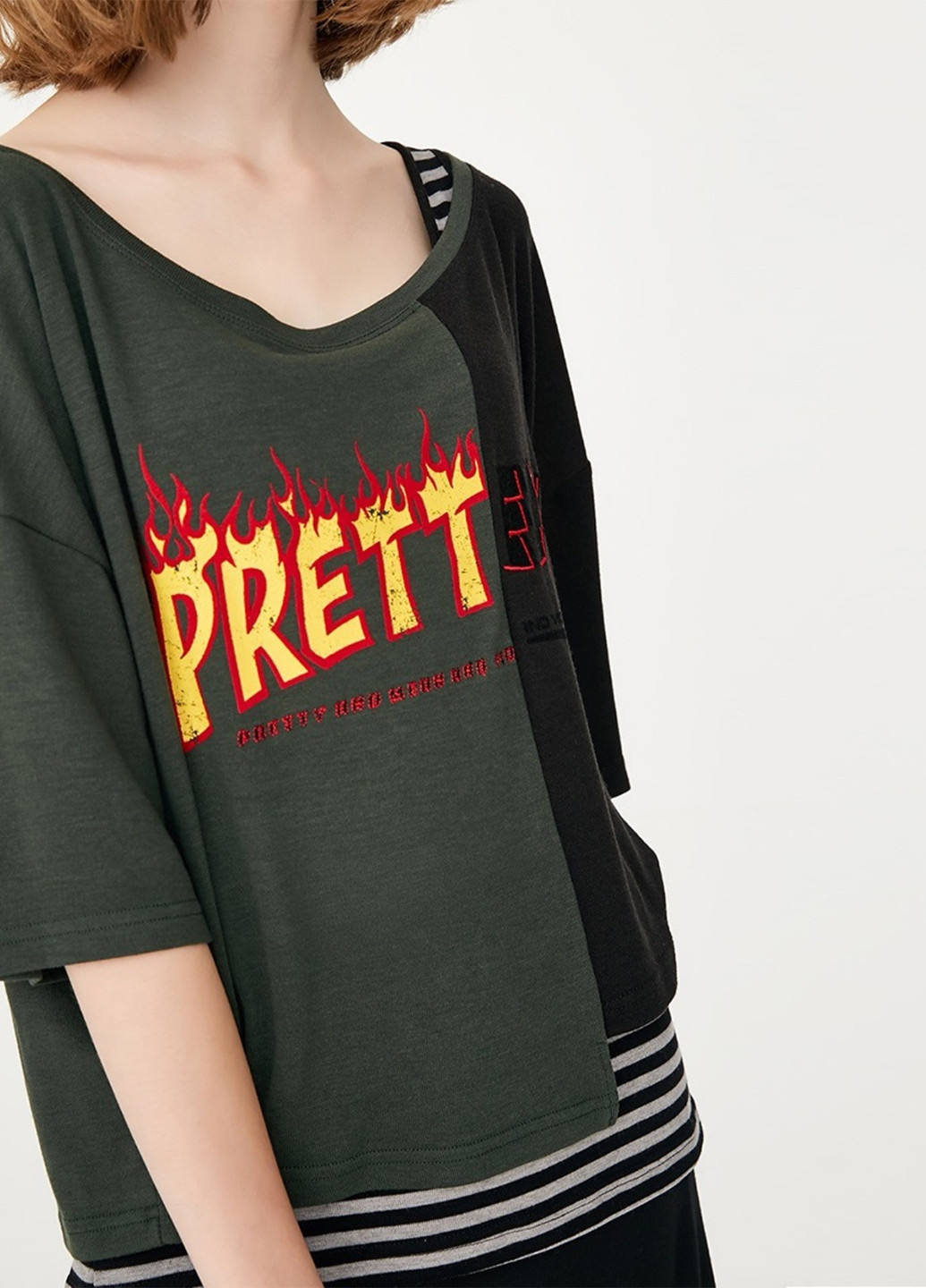 Оливковое (хаки) кэжуал платье Only с надписью