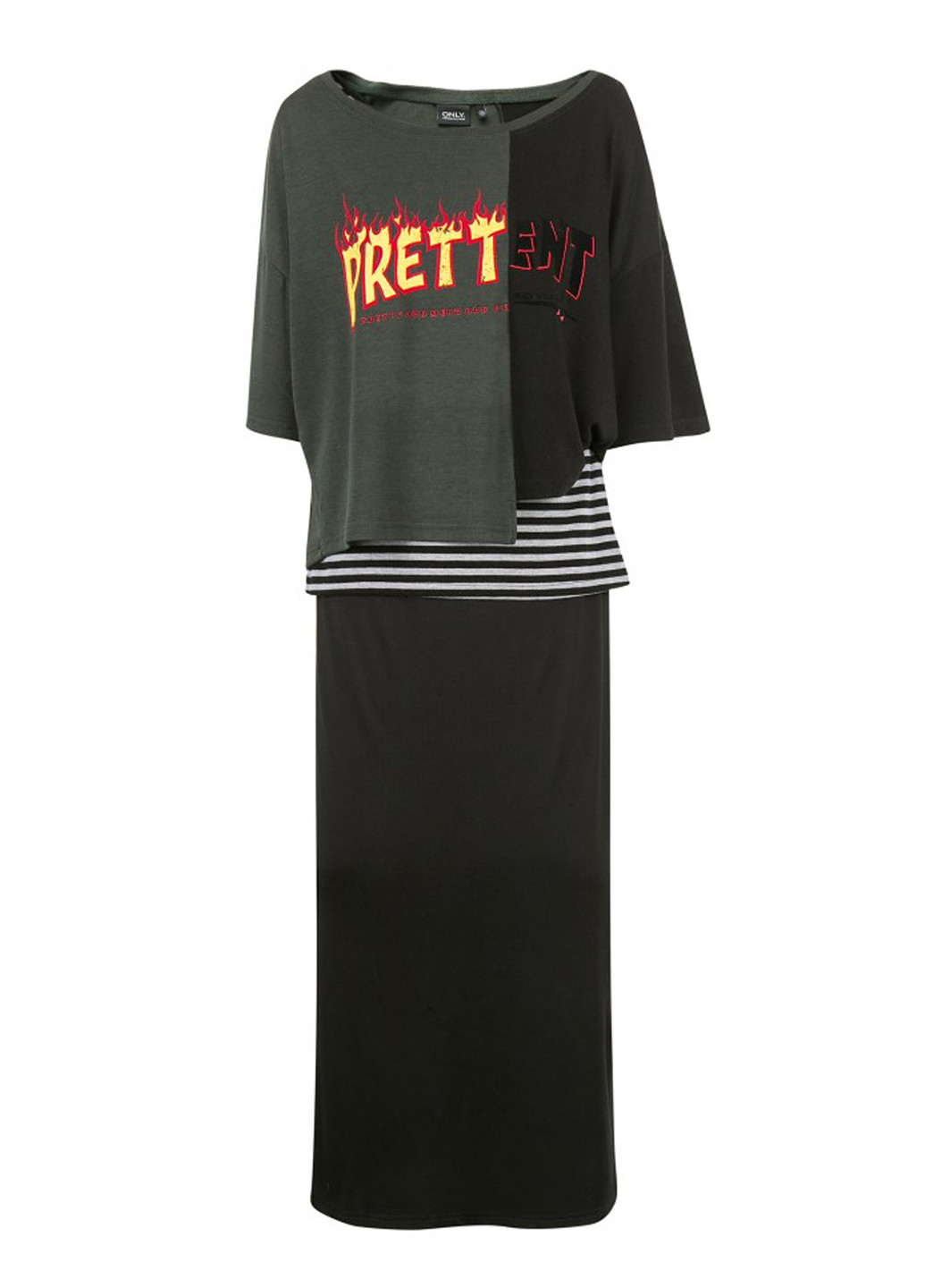 Оливковое (хаки) кэжуал платье Only с надписью