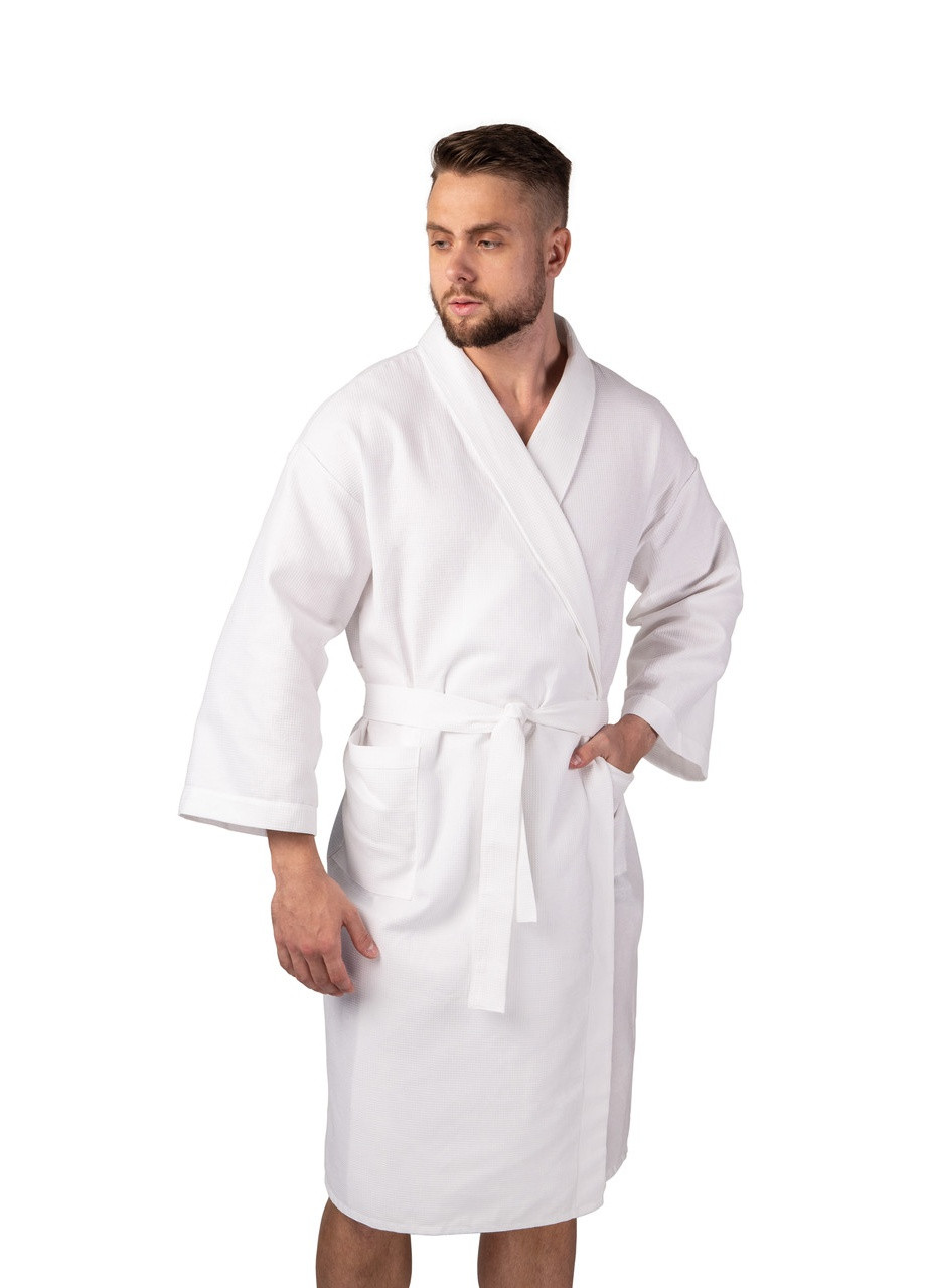 Вафельный халат Кимоно размер (54-56) XL 100% хлопок белый (LS-0411) Luxyart (212022016)