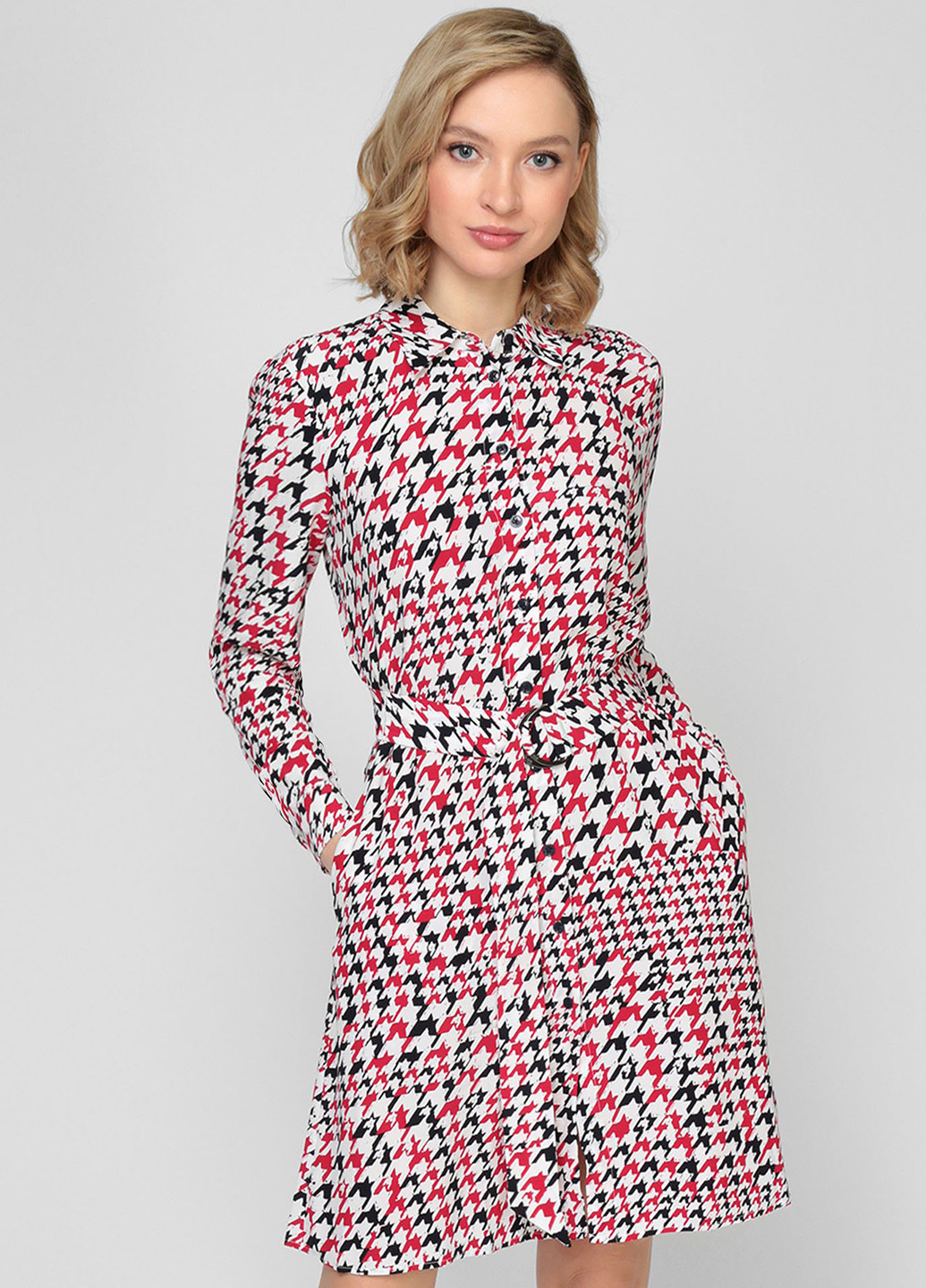 Комбинированное кэжуал платье рубашка Tommy Hilfiger с узором пье-де-пуль «гусиная лапка»