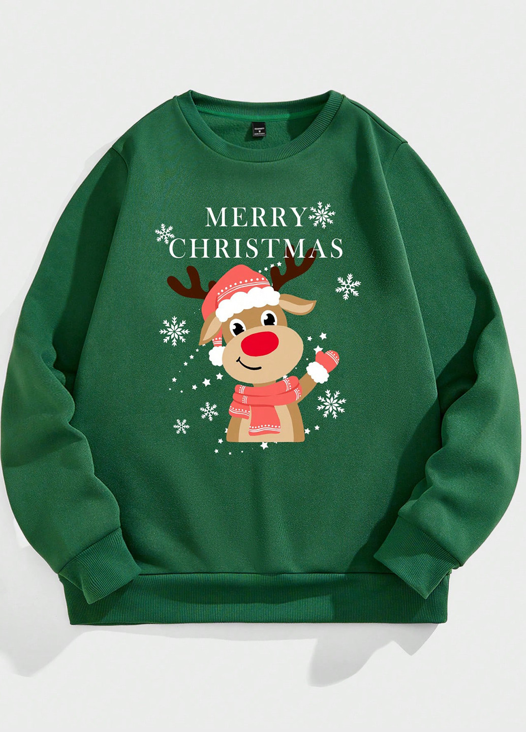 Зеленый свитшот SHEIN новогодний без декора (331536130)