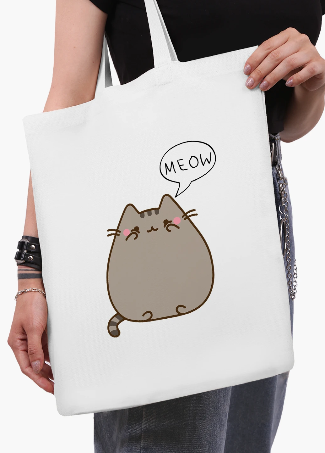 Эко сумка шоппер белая Кот Пушин (Pusheen Cat) (9227-2853-WT2) Еко сумка шоппер біла 41*35 см MobiPrint (221682919)
