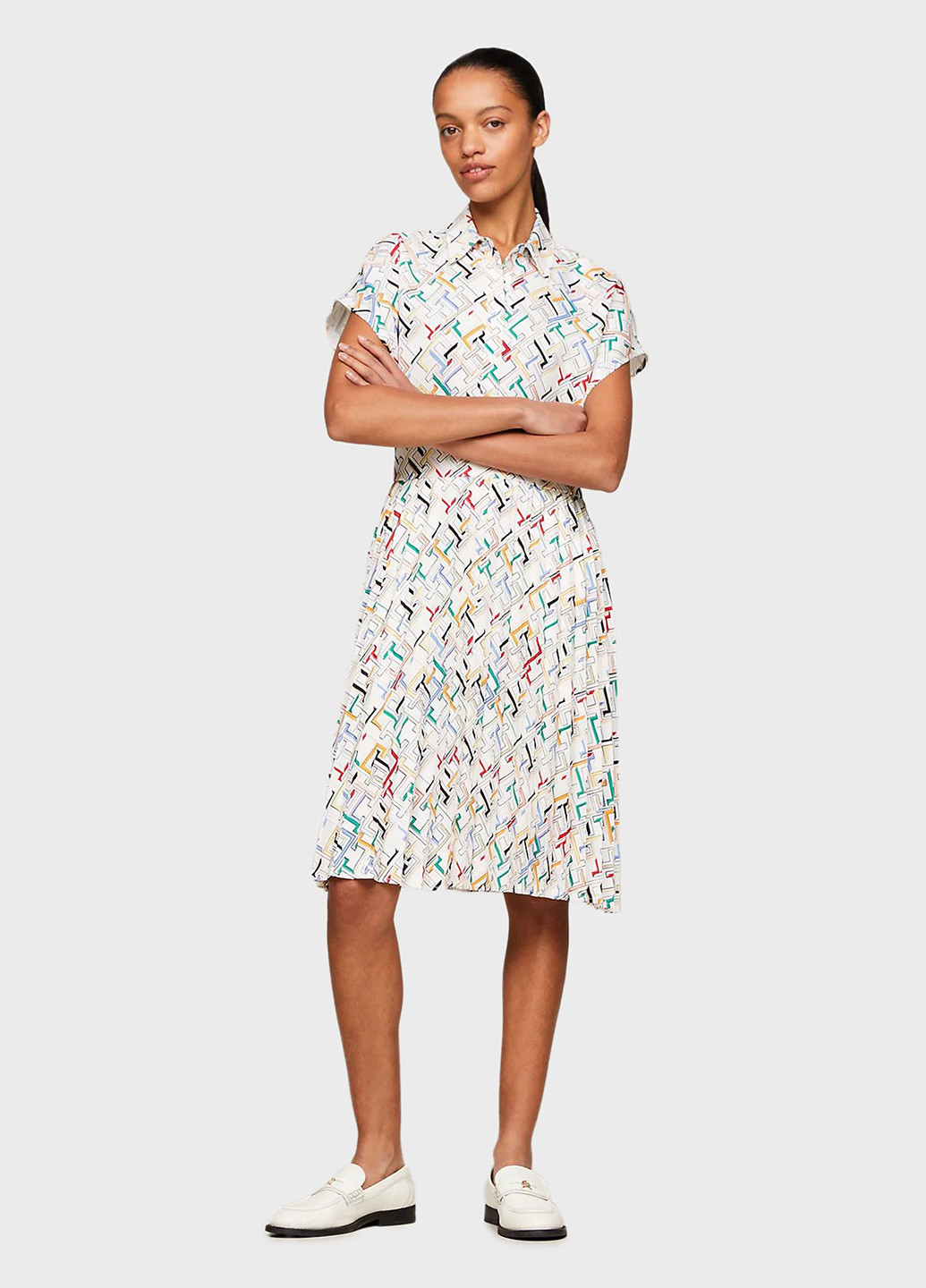 Комбинированное кэжуал платье плиссированное Tommy Hilfiger с логотипом