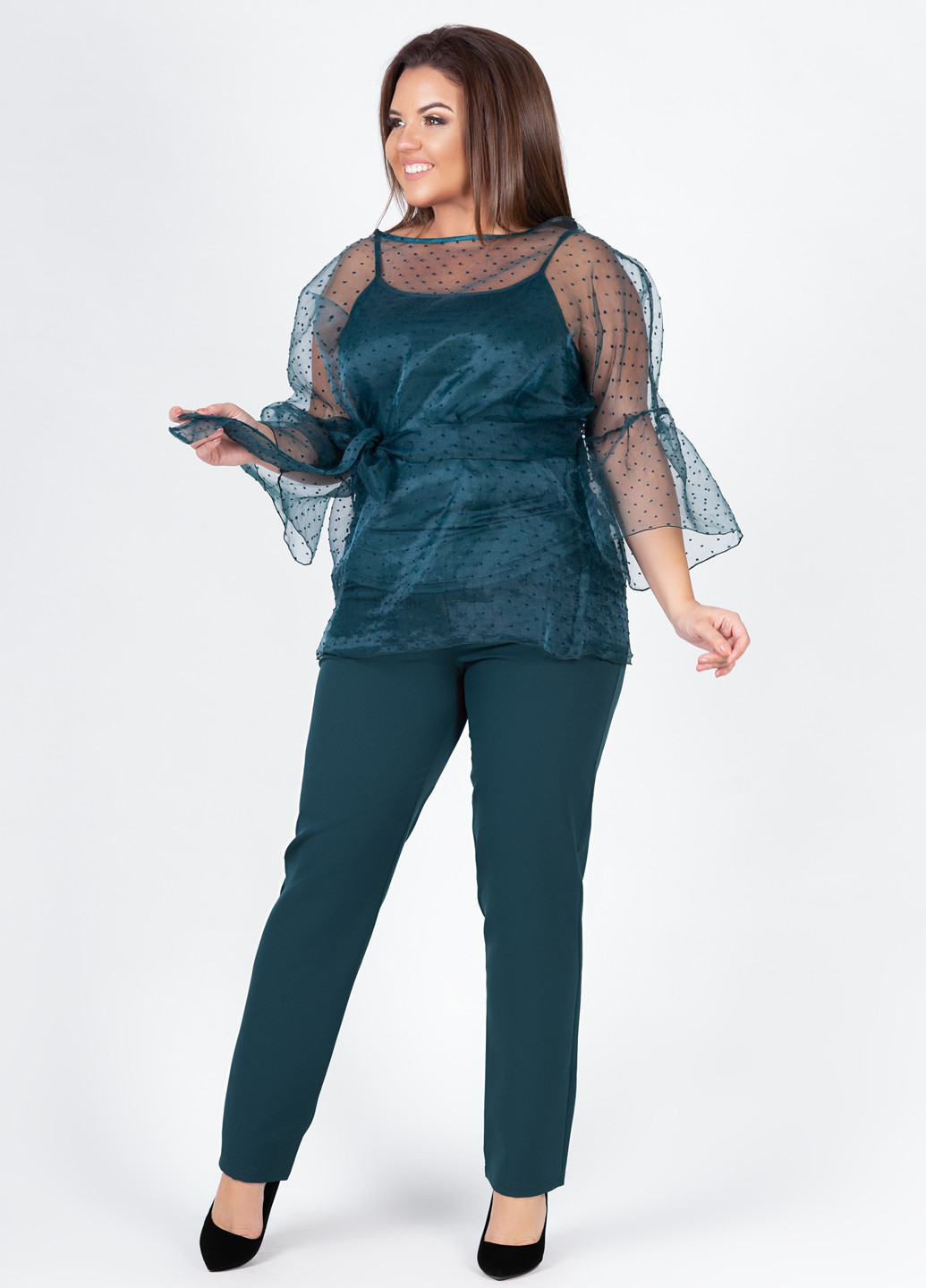 Костюм (топ, блуза, брюки) Charm Collection брючный однотонный темно-бирюзовый кэжуал