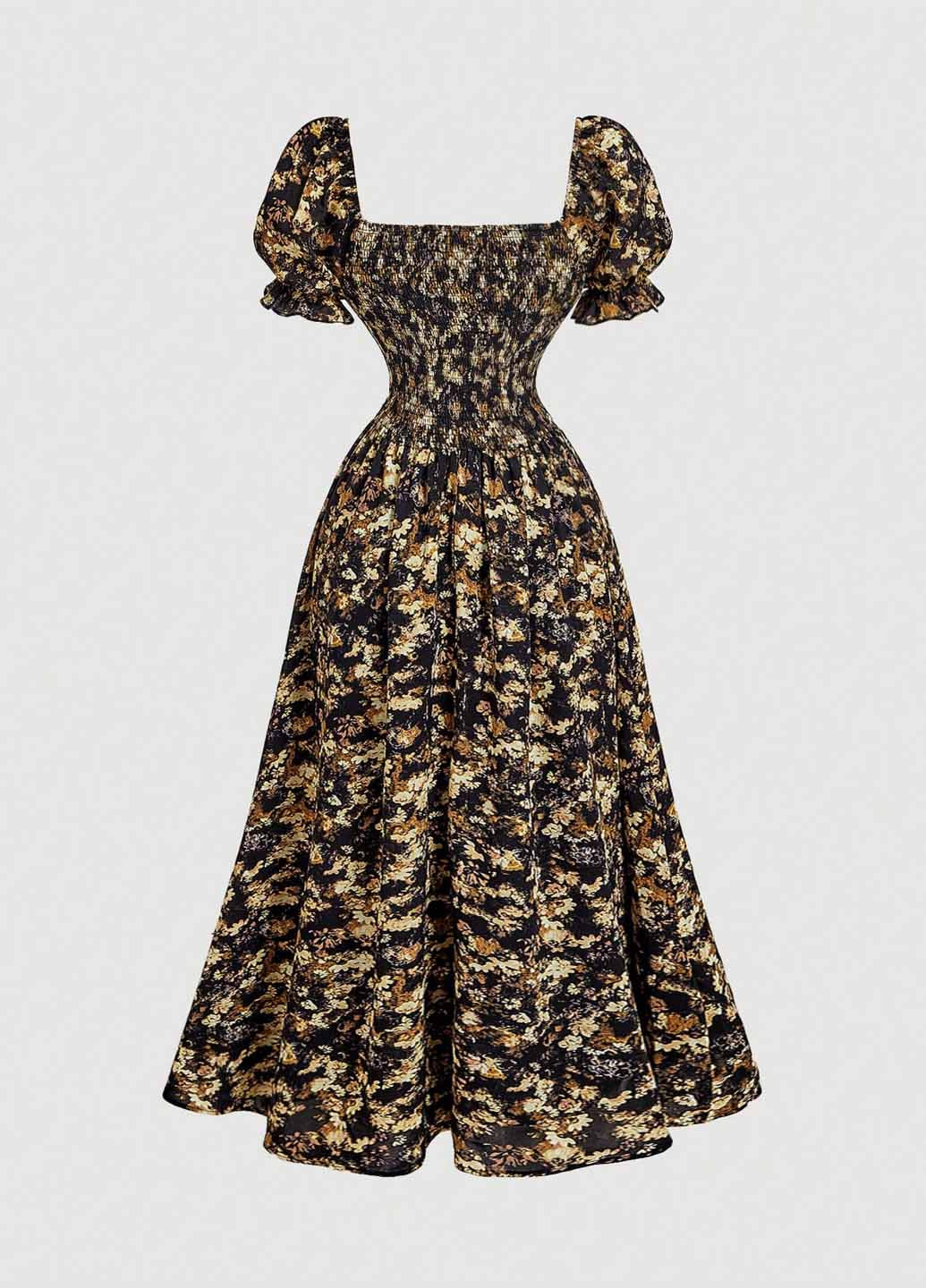 Чорна кежуал сукня з пишною спідницею SHEIN з квітковим принтом