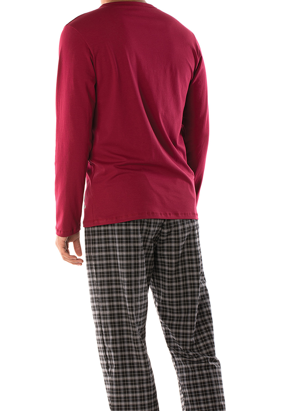 Пижама (лонгслив, брюки) DoReMi лонгслив + брюки клетка бордовая домашняя хлопок