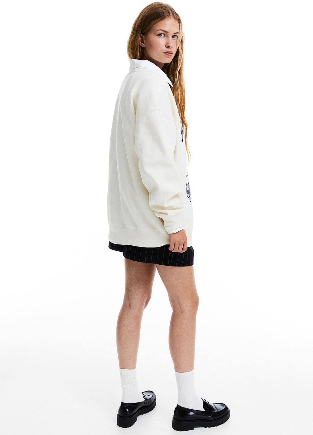 Свитшот H&M - Свободный крой рисунок белый кэжуал хлопок, полиэстер - (289159947)