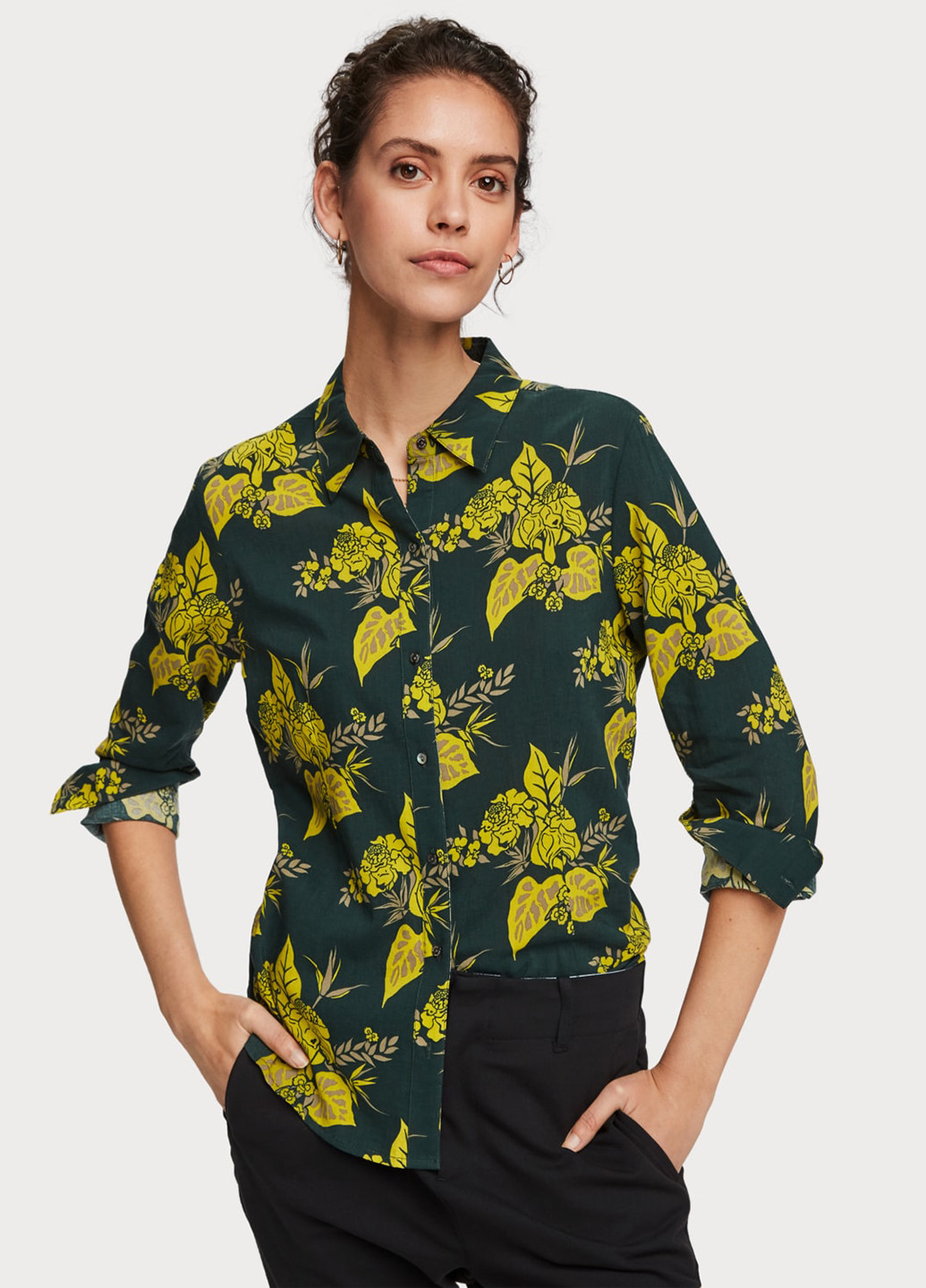 Зеленая кэжуал рубашка с цветами Scotch&Soda