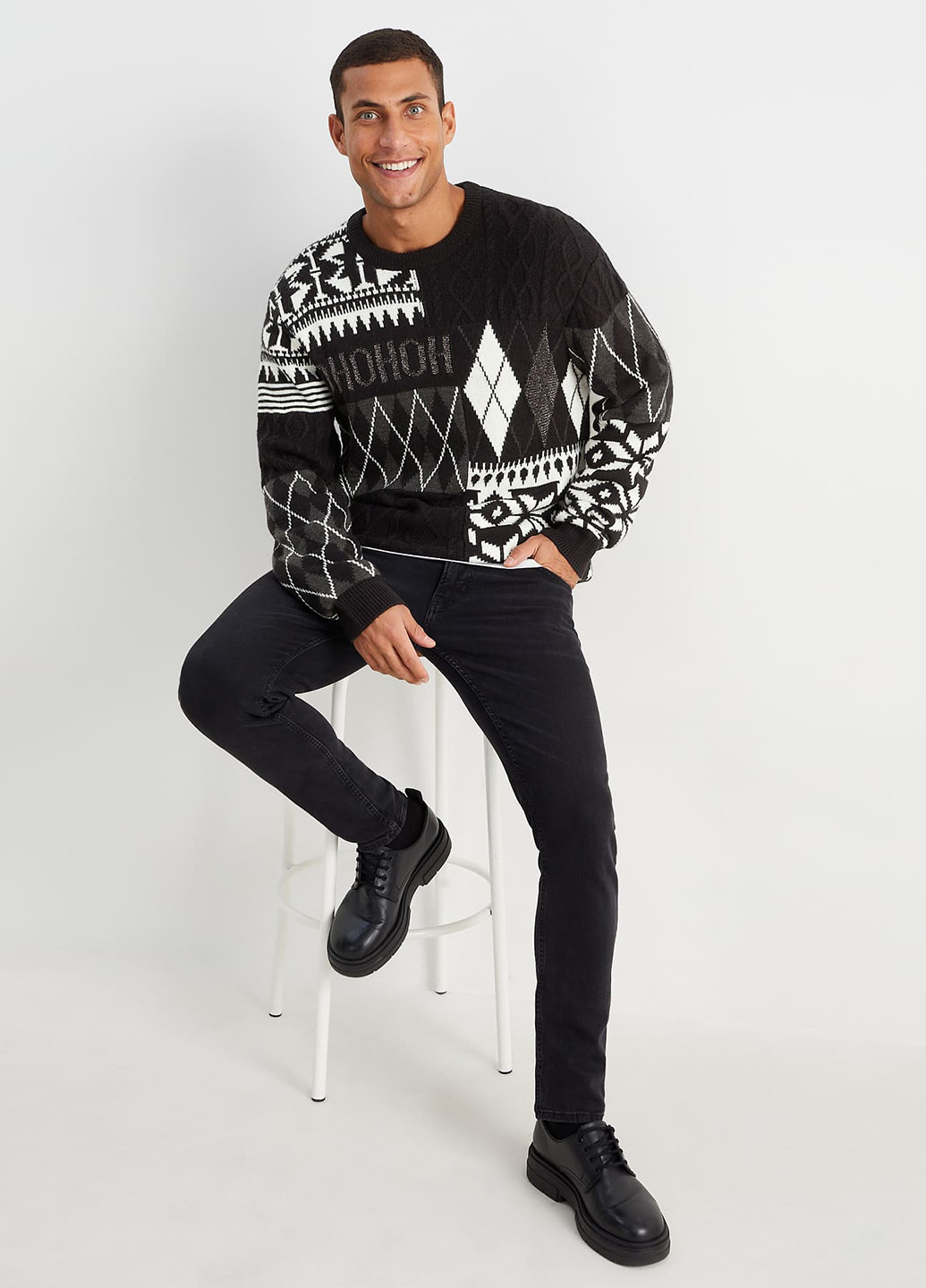 Черно-белый зимний джемпер джемпер C&A