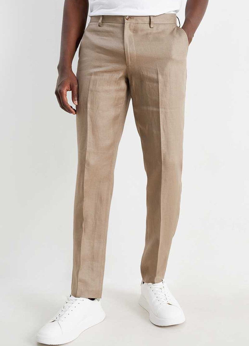 Серо-бежевые классические демисезонные зауженные брюки C&A