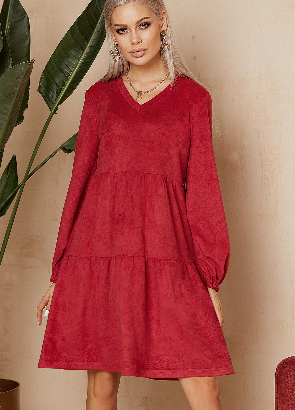 Красное кэжуал платье а-силуэт VONAVIN однотонное