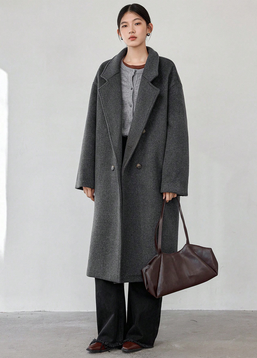 Темно-сіре зимнє Пальто двобортне SHEIN
