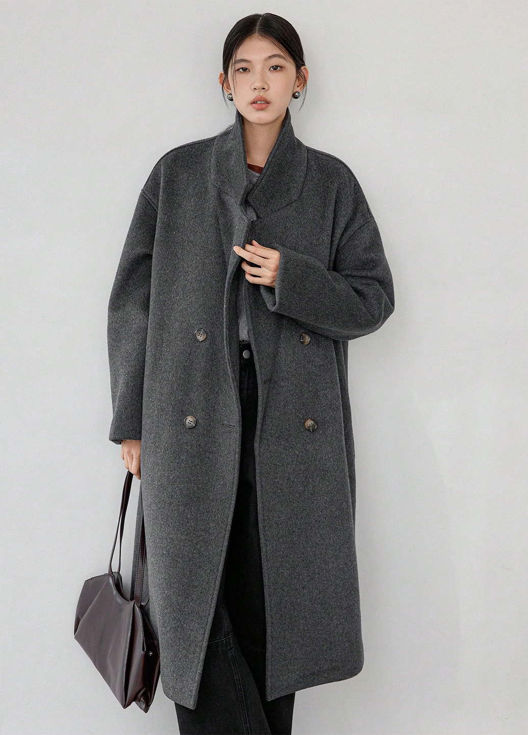 Темно-сіре зимнє Пальто двобортне SHEIN