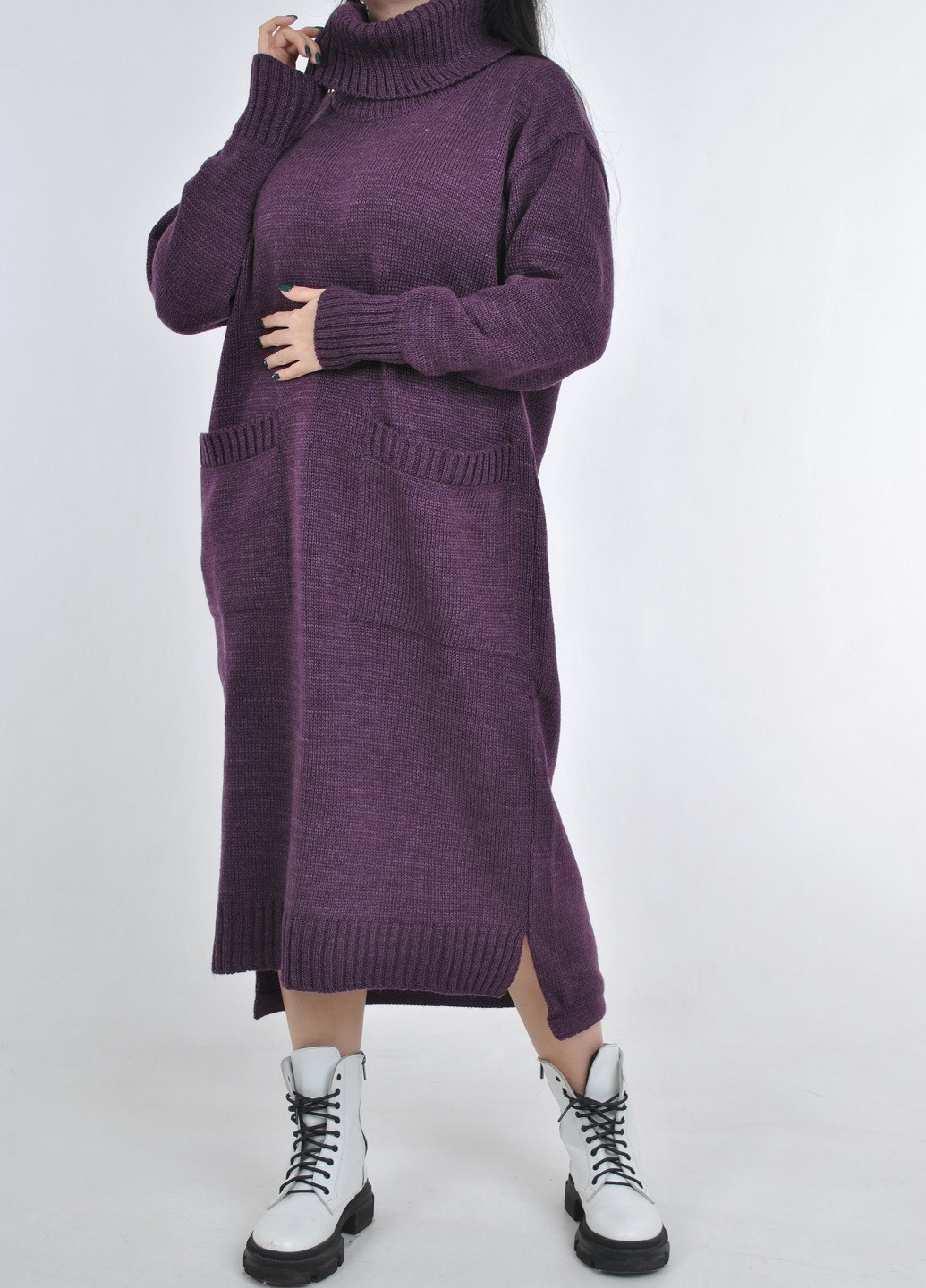 Фиолетовое кэжуал вязаное макси платье Fashion Club однотонное