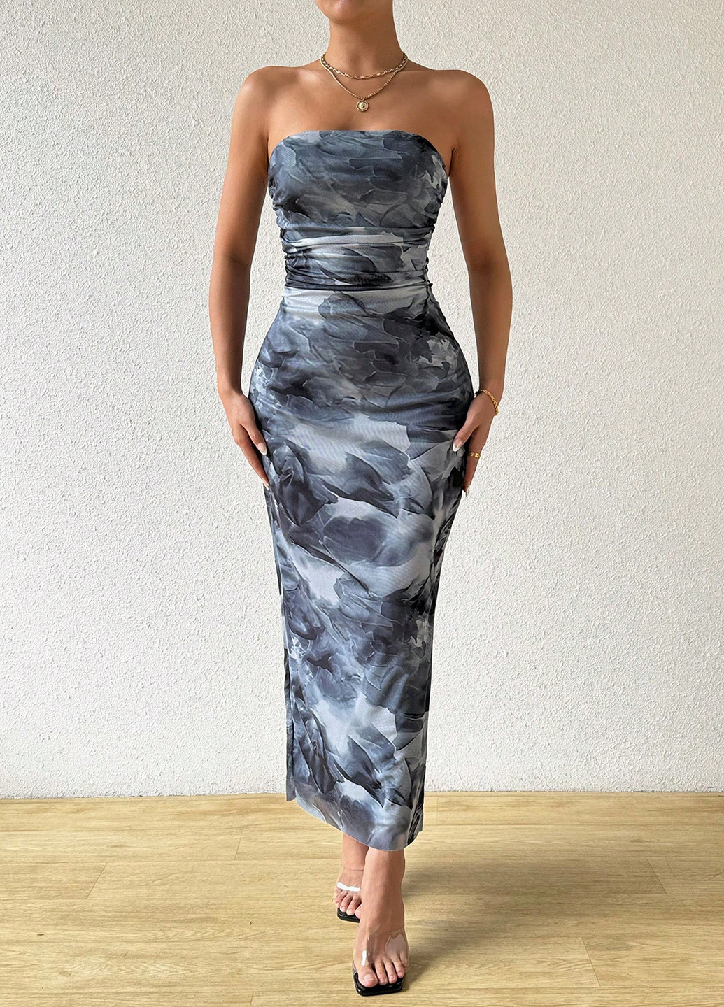 Сіра кежуал сукня силуетна SHEIN з квітковим принтом