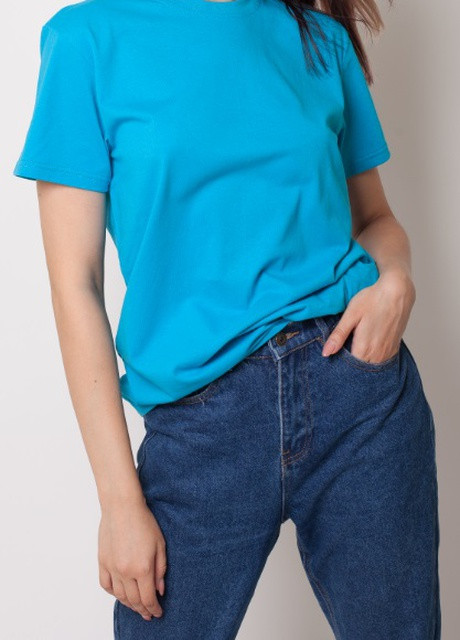 Голубая летняя футболка однотонная хлопковая стандарт Габби
