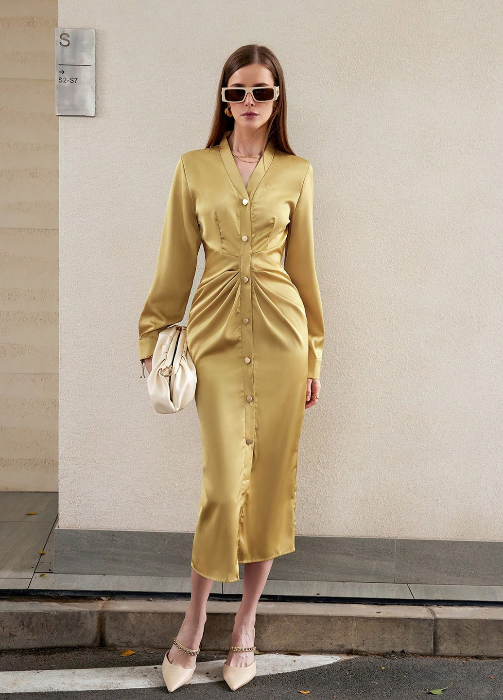 Золотой кэжуал платье рубашка SHEIN однотонное