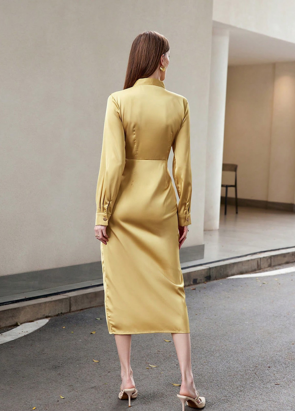 Золотой кэжуал платье рубашка SHEIN однотонное