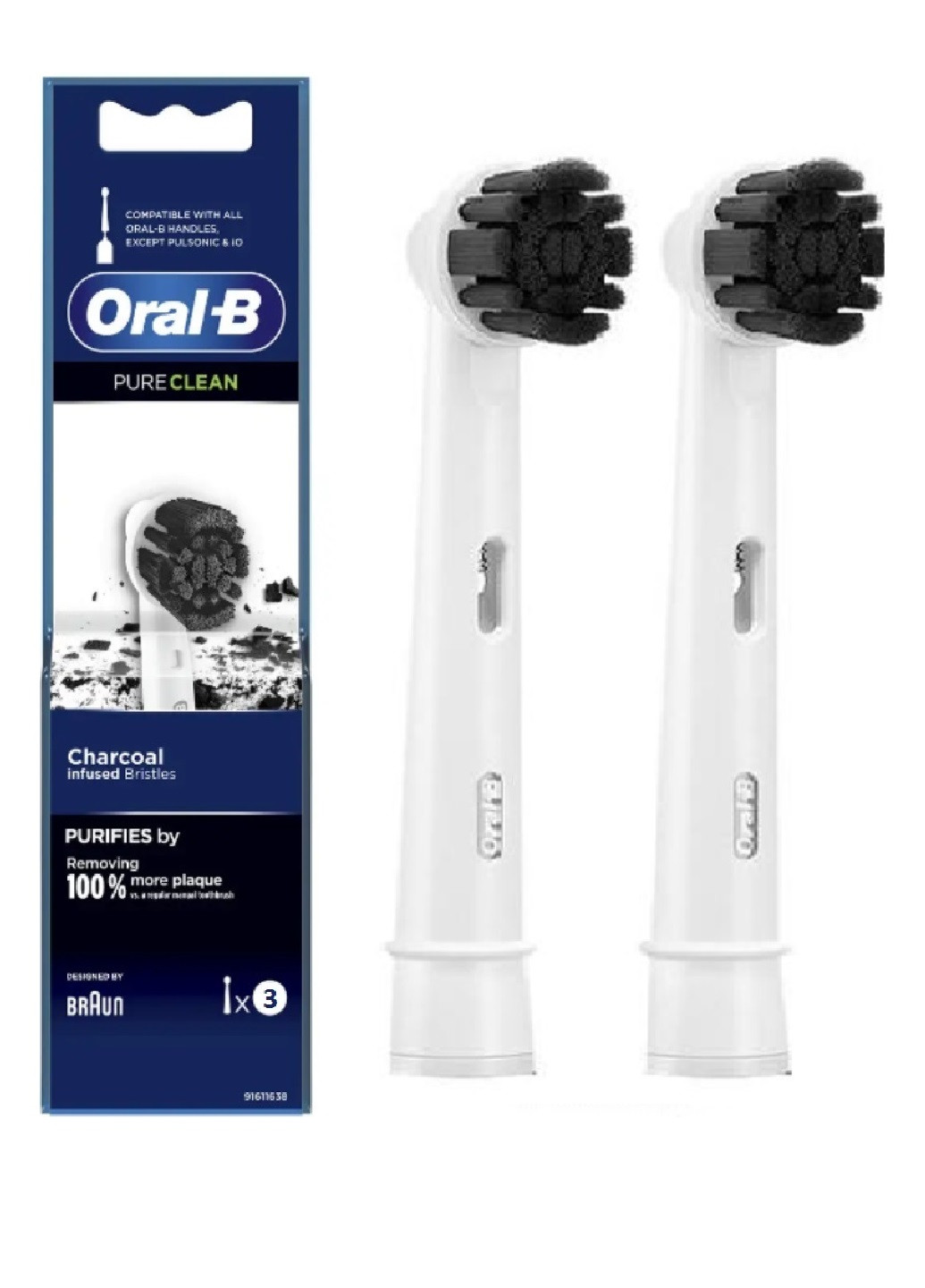 Насадки для электрической зубной щётки 2 шт. Braun oral-b charcoal pure clean (254230946)