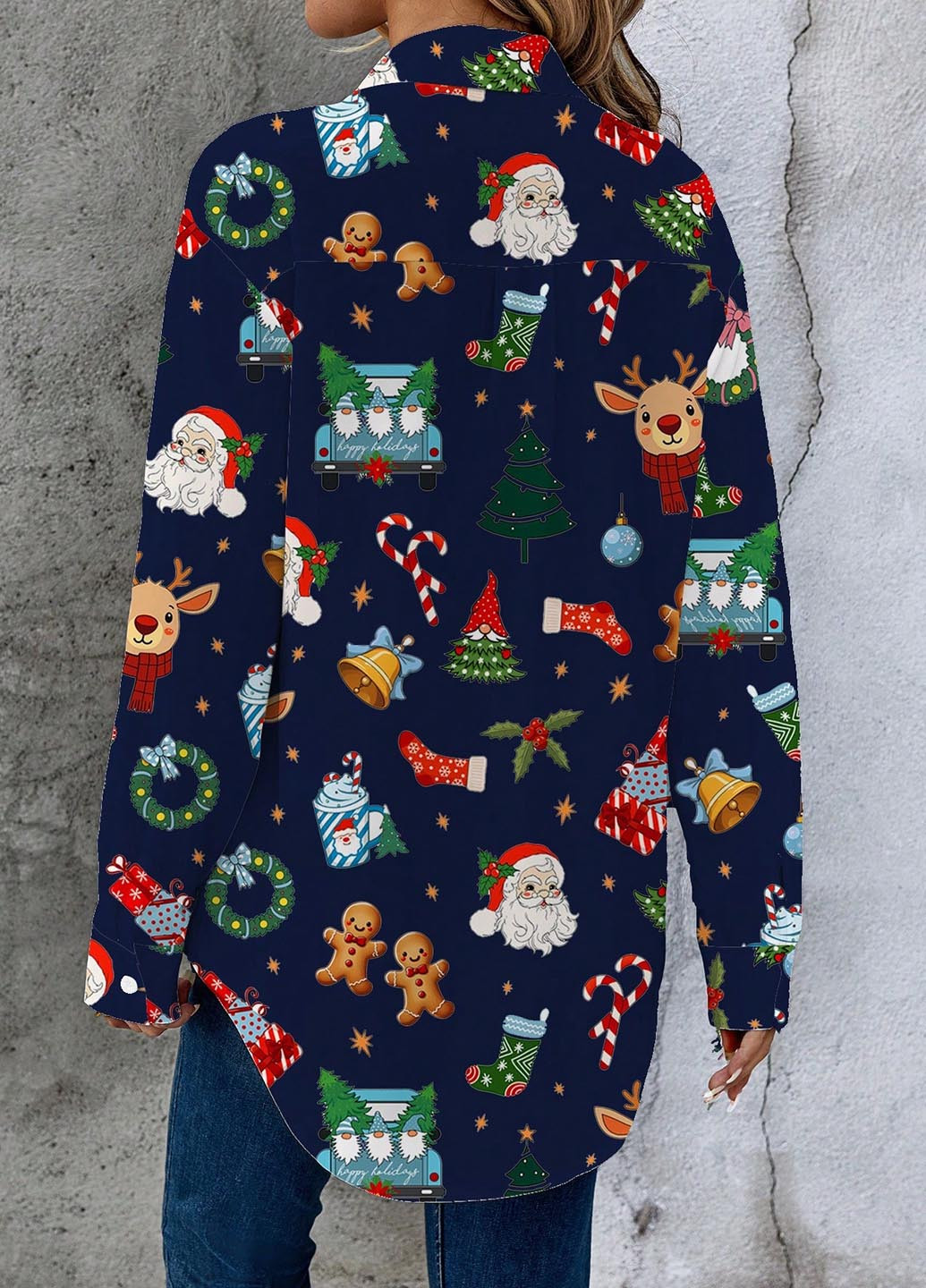 Темно-синяя кэжуал рубашка новогодний SHEIN