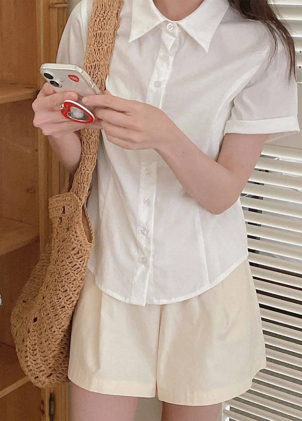 Белая классическая, кэжуал рубашка однотонная SHEIN