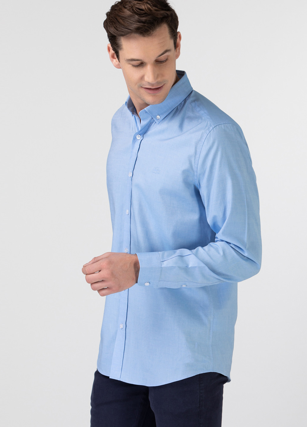 Голубой классическая, кэжуал рубашка однотонная Lacoste