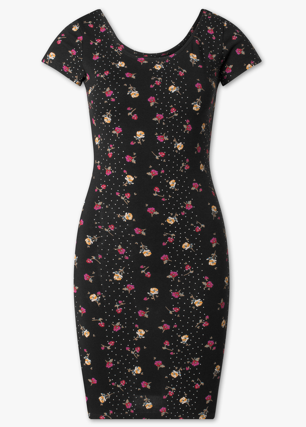 Черное кэжуал платье платье-футболка C&A с цветочным принтом