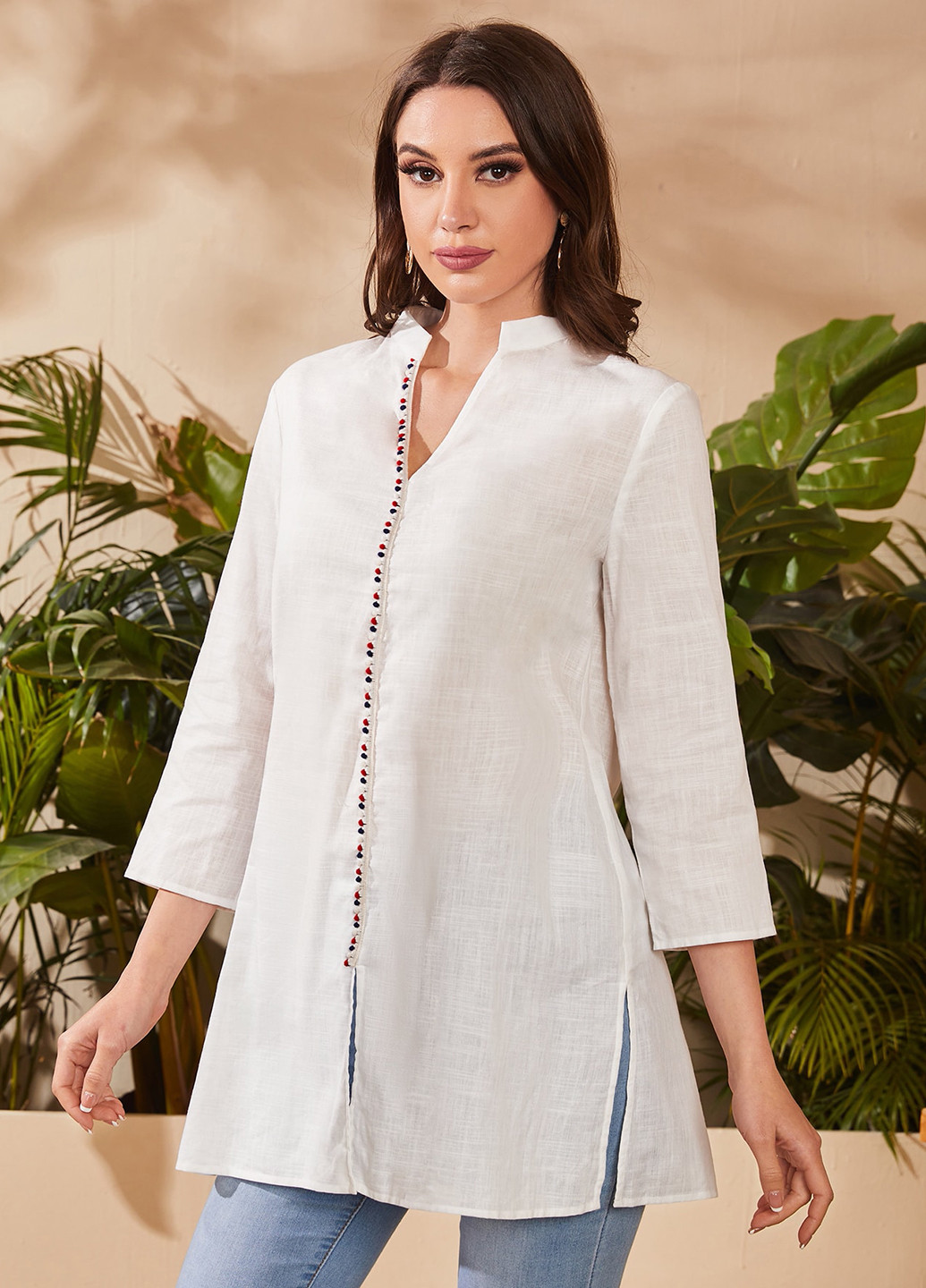 Белая кэжуал рубашка однотонная SHEIN