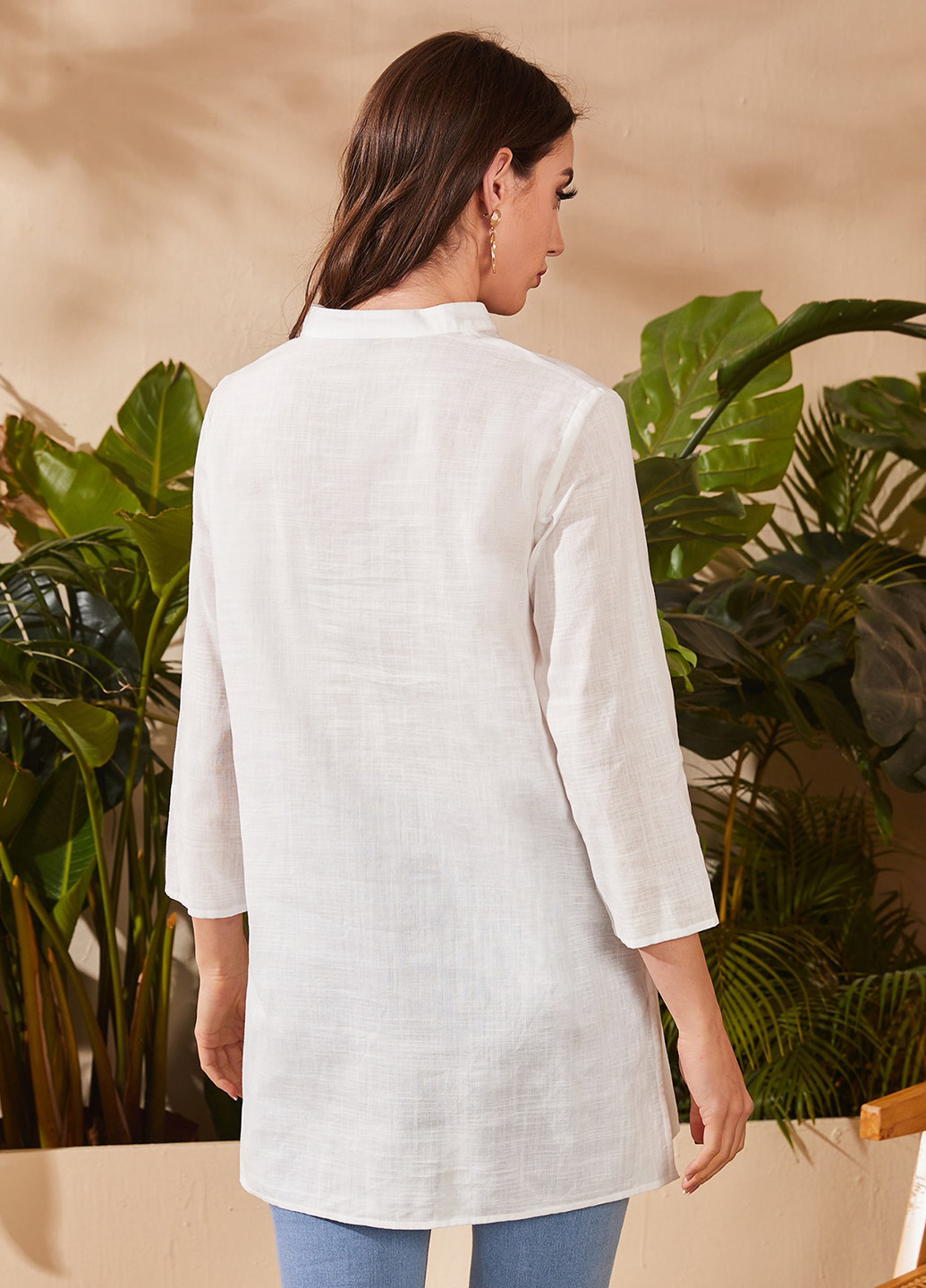 Белая кэжуал рубашка однотонная SHEIN